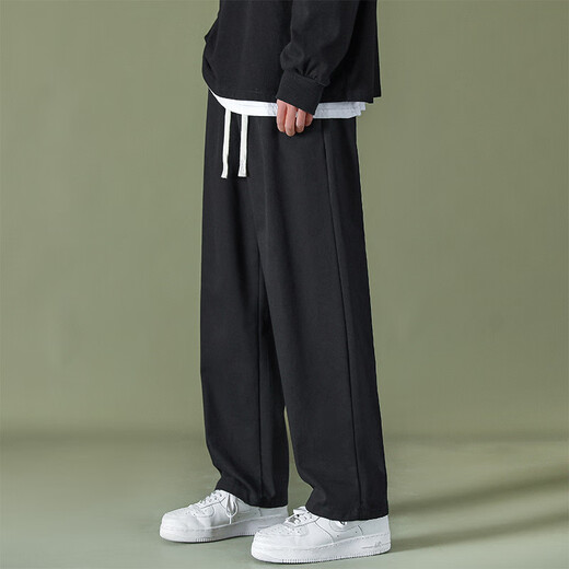 
CLOR casual pants men's spring and autumn wide-leg trendy cotton comfortable sports loose straight trousers CM01 black L