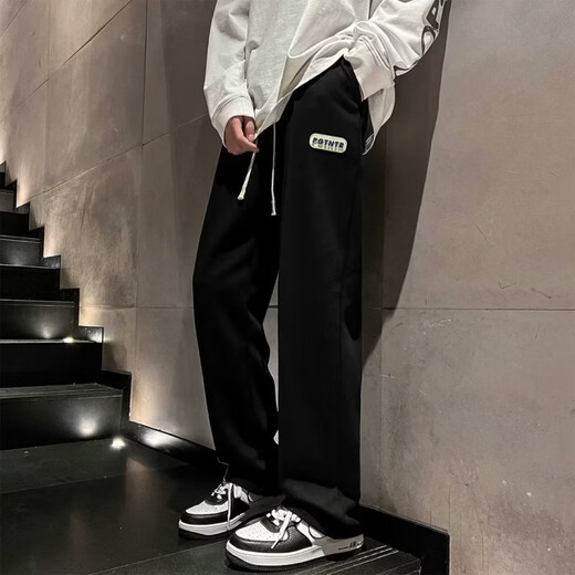 Zhitao pants men's spring and autumn casual pants, loose straight pants, versatile trendy brand American wide-leg workwear plus velvet sports trousers D31-black L (recommended 100Jin Jin equals 0.5kg -110Jin Jin equals 0.5kg can be worn)