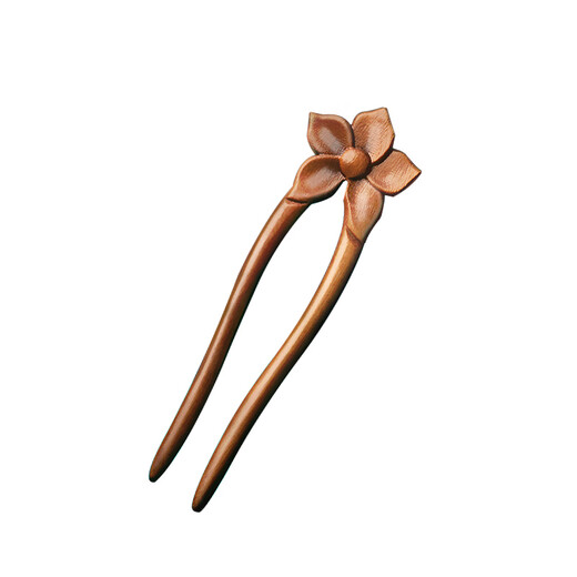 Beautiful wood U-shaped hairpin, double hairpin, natural peach wood hairpin, handmade ancient style, simple, modern and high-end, new Chinese style Hanfu headdress, peach wood flower double hairpin