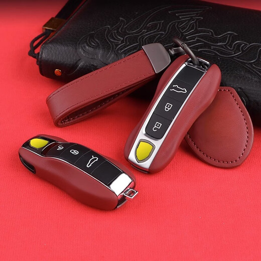 Bordeaux красная кожаная кожа Porsche Key Shell Cayenne Macan911 Paramela 718/Taycan Car Cover Ape A Bordeaux Red [ABS Material] Set Set
