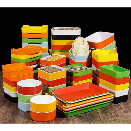 Deman Ke Chuan Chuan Hot Pot Restaurant Special Tableware Commercial Barbecue Side Plate Vegetable Bucket Plastic Barbecue Fried Skewers Plate 728-7.5 Ah Ha Two-color Seasoning Bowl Please place an order