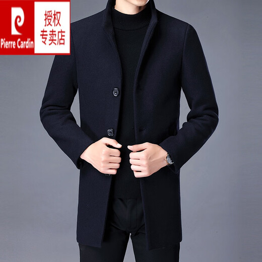 皮尔卡丹毛呢大衣男中长款秋冬季加厚双面呢子外套羊毛西领英伦中款 M921黑色 L 175