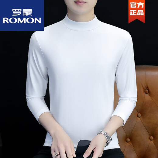 ROMON cotton autumn and winter half turtleneck bottoming shirt men's slim fit inner long-sleeved T-shirt mid-collar men's autumn coat outer wear YPT192 black half turtleneck L recommended 115-130Jin Jin equals 0.5 kg