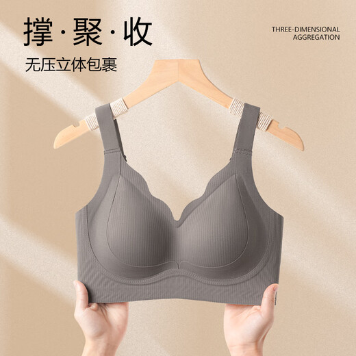 Hua Tinglu Autumn and Winter Seamless Big Breast Showing Small Thin Bra Full Cup Comfortable Top Support Anti-Sagging Large Size Bra Suppressing Secondary Breasts Skin Color XL (Suitable for 85BCDE, weight 120-130Jin Jin is equal to 0.5kg)