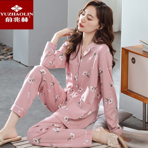 
Yu Zhaolin's pajamas spring and autumn pure cotton long-sleeved middle-aged mother's home clothes autumn large size cotton thin autumn suit X9215 M Recommended 80-100Jin [Jin equals 0.5 kg]