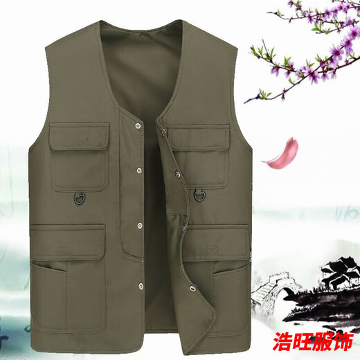 Mouth-turning spring and autumn dad wear outdoor multi-pocket vest breathable middle-aged and elderly vest waistcoat men's fishing photography vest men black size 2/style medium size weight 120-150