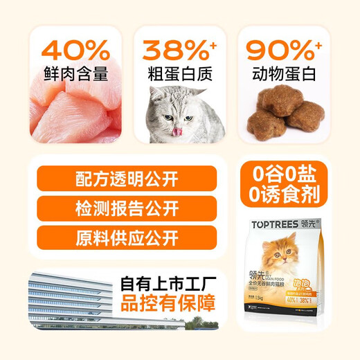 Leading Toptrees cat main food for fattening, gills and nutrition, full-price grain-free fresh meat cat food for kittens and adults 1.5kg, full-priced cat food, full-price grain-free fresh meat cat food 1.5kg