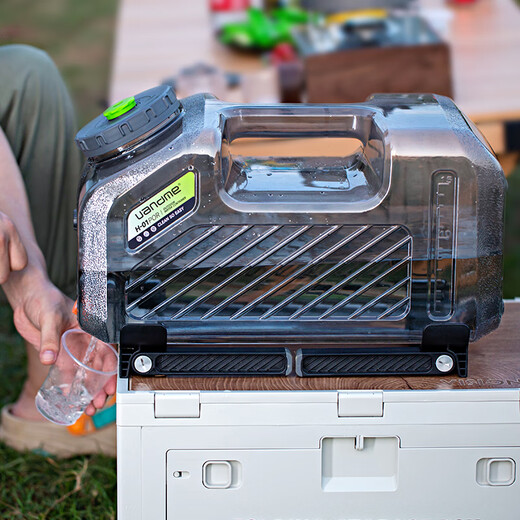 Runqian food-grade PC outdoor pure water bucket with faucet thickened universal wheel vehicle-mounted mineral water bucket household large-capacity camping portable drinking water bucket with bracket 15 liters thickened folding legs + universal wheel PC + pipe delivery + faucet