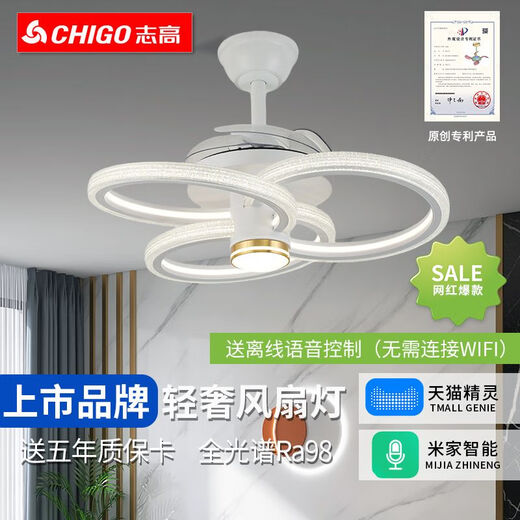 Smart voice app light luxury invisible fan light bedroom dining room living room fan light HP-9755 [top configuration] Full spectrum Ra98 [smart model] Elf + voice +