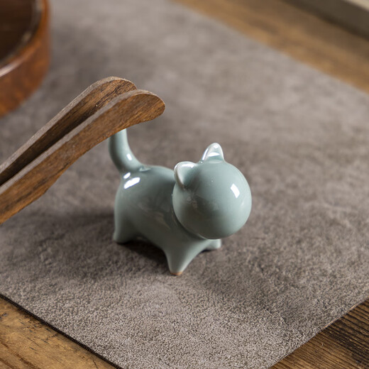 Shangfu Ge Kiln Creative Cat Ornaments Ceramic Cute Tea Pets Can Raise Simple Tea Play Home Desktop Crafts Ornaments JZT Cat-Tianlan