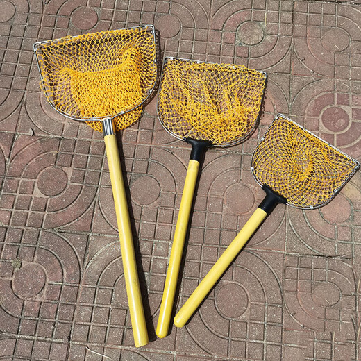 Yuxiyuan solid wooden handle integrated copy net stainless steel double circle net head fishing net to catch crabs, shrimps, seafood, fishing gear, wooden handle 60 cm, mouth width 35 cm, depth 30 cm
