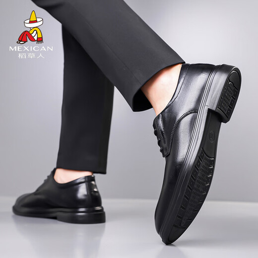 Scarecrow business casual leather shoes men's formal shoes dad derby shoes wedding shoes black 41