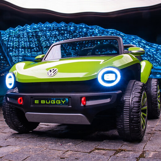 Together with Beetle Volkswagen two-seater children's electric car, baby's four-wheel four-wheel drive toy car can sit on adults' stroller lithium battery, green grass, double leather seat + 3 hours of battery life