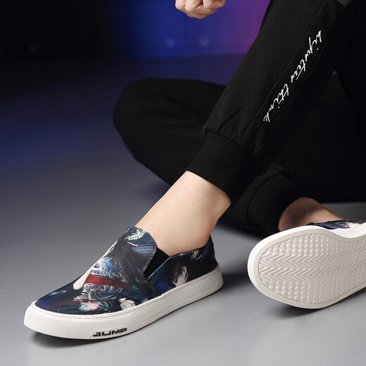 Poezonis men's shoes one-foot loafers spring canvas shoes men's Korean style lazy casual summer breathable shoes black 11968 39