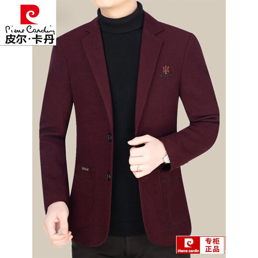 Pier Cardin's new wool casual suit men's middle-aged young luxury wool suit jacket men's slim spring and autumn suit jacket men's burgundy L 175 (120-138Jin [Jin equals 0.5 kg])