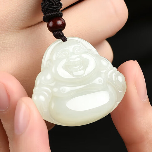 Phoenix Jewelry Hotan Jade Buddha Pendant Women's Maitreya Buddha Jade Pendant Natural Jade Necklace as a Birthday Gift for Mom