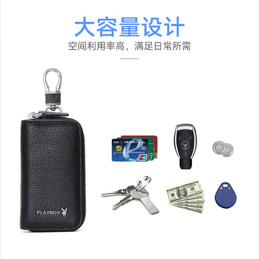 Playboy Playboy Playboy Männer Key Bag Herren Leder Mini-Tür Cartoon Universal Kapazität Multifunktionsschlüsselsammlung 0151 Schwarz