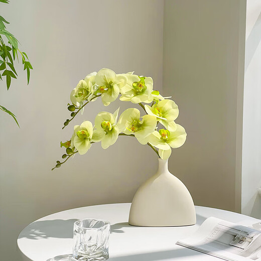 Flower e-flow Phalaenopsis artificial flower fake flower table decoration light luxury high-end flower arrangement dining table floral decoration home decoration 2 smoke green stems + narrow mouth flat bottle main picture style