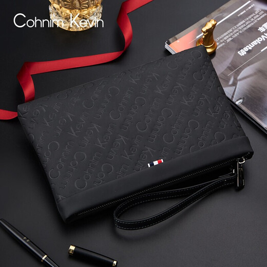 Bolso a mano para hombres de Cohnim Kevin sosteniendo la mano de la mano de los hombres con la cremallera que sostiene una billetera larga dando a su esposo el regalo de cumpleaños del padre [negocio de la moda] c226 negro