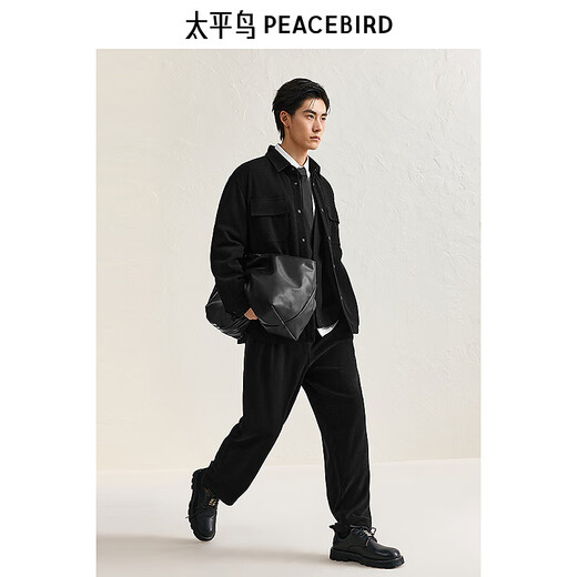 PEACEBIRD Men's Jacket Textured Shirt Style Winter Padded Lapel Executive Jacket Black XL