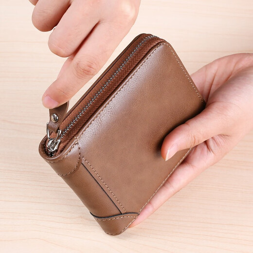 Maiweini Herren Brieftasche Kurzes Reißverschluss Brieftasche Anti-Diebstahl-Bürsten integrierter Kartenbeutel vertikaler Multifunktions-Casual Wallet-ID-Beutel Hellbraun braun