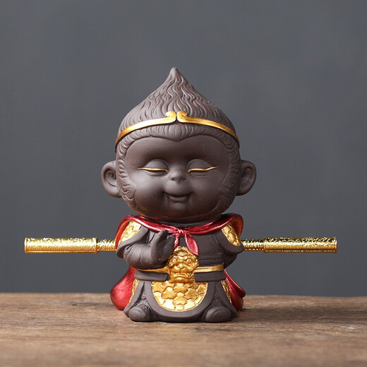 Yuxuan Purple Clay Tea Pet Handmade Monkey King Monkey King Personalized Creativity Can Raise Tea Art Tea Play Car Ornament Monkey King Youran--With Golden Hoop