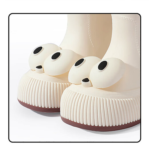 Zhenxiu girls' rain boots fashionable outside wear women's water shoes non-slip waterproof rain boots mid-tube water boots children's rain boots soft rubber shoe cover rain boots [white big eyes edge-removable insole] 40-41