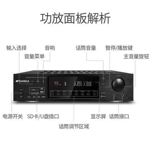 山水（SANSUI）DM-20A 家庭影院功放机 音响 音箱 5.1声道功放 大功率 支持智能蓝牙/USB 黑色 旗舰版