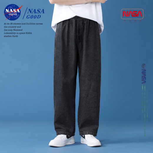 NASA GOOD jeans men's four seasons Korean style loose straight men's pants Hong Kong style casual long trousers men's light blue XL