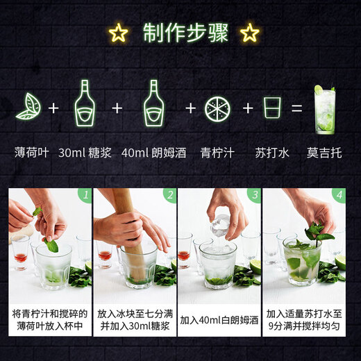 Bardinet Mojito Cocktail Mixing Set French Imported Liquor Base Summer Special Drink Green Mint Syrup + White Rum