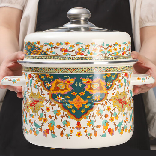 Oulijia enamel steamer with steaming grate, stew pot, soup pot, steamed buns, steamed buns, induction cooker, gas universal, aromatic - visible lid, 2 layers, 26cm