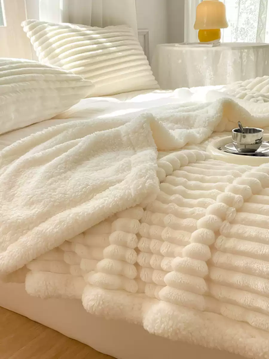 RSRDDY Home Textiles Simple Four Seasons Blanket Thickened Rabbit Velvet Lamb Velvet Blanket Warm Single Double Baby Blanket Striped-Original White 100x150cm Baby