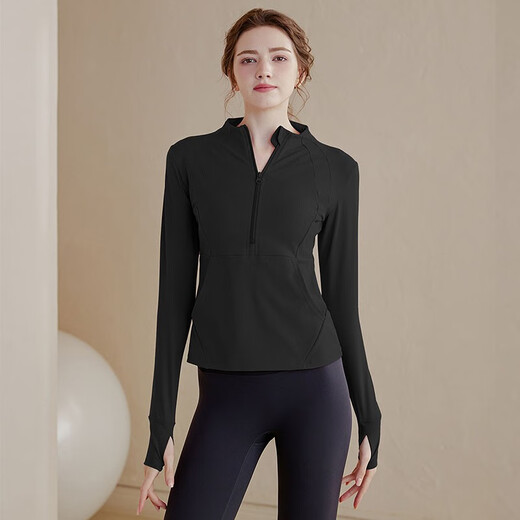 LULULMCCTN Yoga Top Women's Running Training Breathable Pilates Training Sports Long Sleeve Fitness Clothing Black L