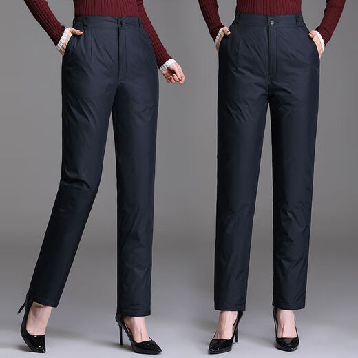 Duck Down Pants Women's Outerwear High Waist Thickened Large Size Women's Cotton Pants Winter Warmth and Slimming Middle-aged and Elderly Outdoor Duck Down Pants Elegant Black High Quality Women's Model M Recommended Weight 90-105 Jin Jin is equal to 0.5 kg