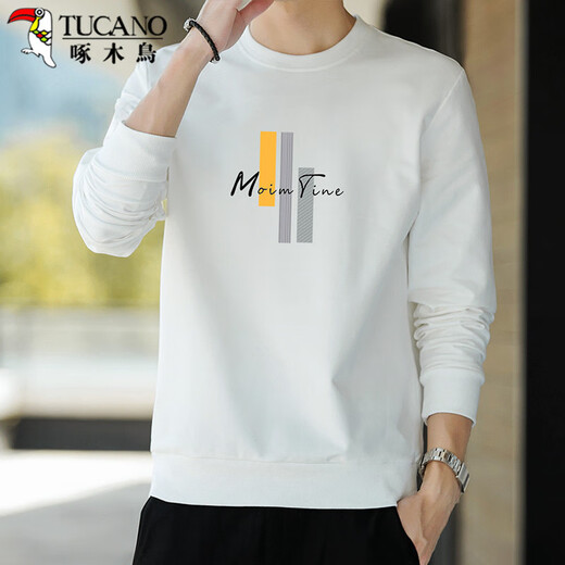 Woodpecker (TUCANO) sweatshirt men's casual versatile long-sleeved T-shirt men's loose round neck pullover student tops men's white XL