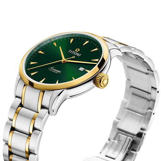 Titoni Watch Herren Airbath-Serie Automatisch mechanische Stahlgürtel Schweizer Uhr 40mm Gold Green Disc 83733 SY-673