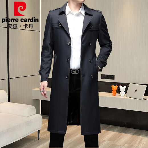 Pierre Cardin Trendy Over-Knee Double Breasted Windbreaker Jacke für Männer schlanker Jugend Herbst Britisch Retro verdickte Mantel mit mittlerer Länge 12158 Karte ein langer m