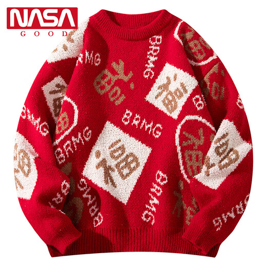 NASA Good Pullover Männer Lucky Style Red New Year Pullover Loous Round Neck Pullover Fluffy New Year Begrüßungspaar Neujahrspullover 692-Volle Red 3xl