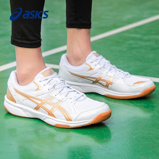
asics Asics badminton shoes men's shoes for autumn shock absorption and breathable sports shoes for men and women professional training shoes table tennis shoes white/gold 42.5
