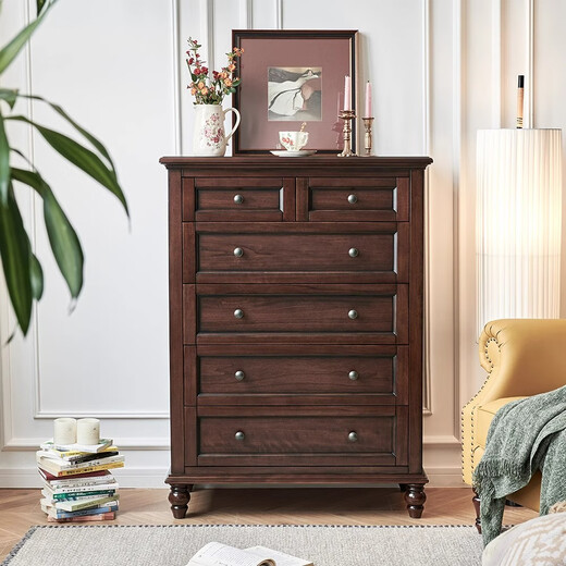 一具一家美式斗柜全实木樱桃木客厅靠墙床尾卧室收纳储物六抽屉立柜 胡桃色六斗柜（880*450*1190）