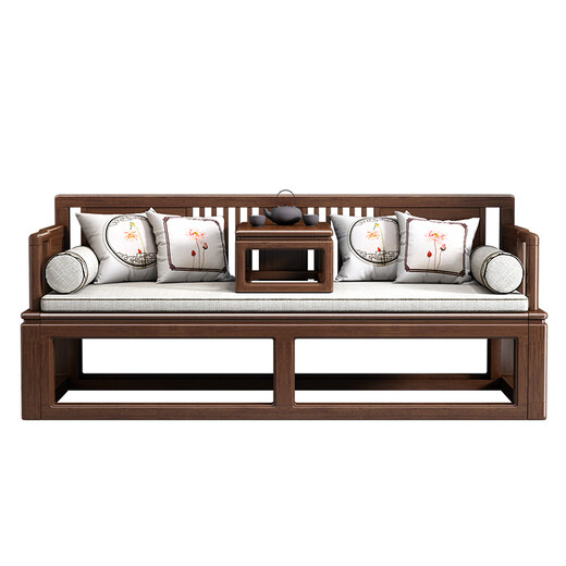 Dimmel New Chinese-style solid wood arhat bed walnut small apartment telescopic push-pull bed sofa bed Zen arhat bed push-pull arhat bed (cotton linen + latex style) assembly