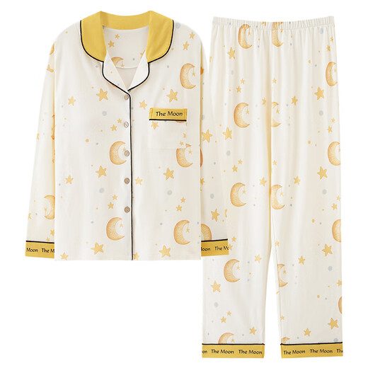 Cat Man mit Brustpads Pyjamas Frühling und Herbst Frauen neu 2025 reines Baumwollwäsches, langärmelte Cardigan Herbst Home Clothing Full-Cotton LMS-Set LMSJ753 XL (Empfohlenes Gewicht 120-140 Jin [Jin gleich 0,5 kg]))