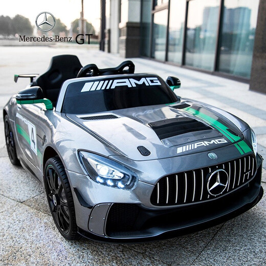 Mercedes-Benz children's electric car four-wheel car remote control toy car can sit a child with a swing baby stroller Xingchenhao painted silver gray racing version electronic steering + leather seat + portable pull rod + soft tires