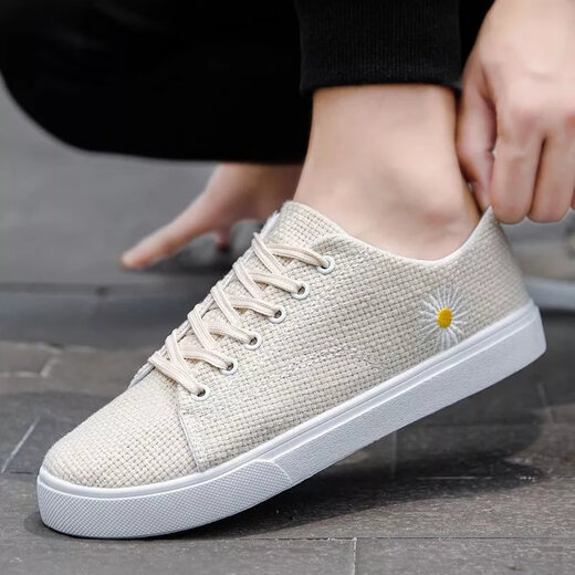
Changxiang Huili summer shoes men Korean style trendy board shoes canvas shoes men small white shoes old Beijing cloth shoes breathable linen shoes men A1816 beige yellow linen 39