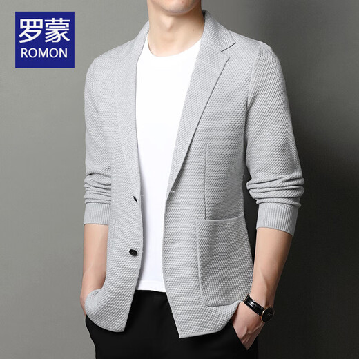 Romon -Männer gestrickte Strickjacke Männer Blazer Herren Frühling und Herbst Neue lose lockere dünne Anzug Halsband Wolle Top Beige L 170