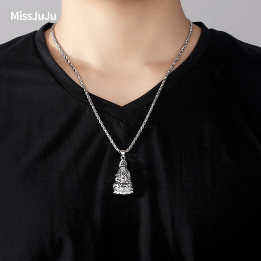 Miss JuJu pt950 platinum Guanyin pendant for men, platinum large tag, Guanyin Bodhisattva pendant for women, necklace not included, pendant height 31mm, width 16mm, weight 5.3-5.5g