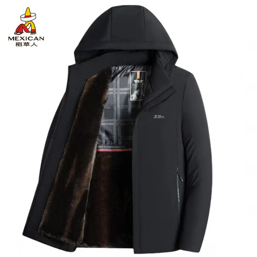 稻草人加绒加厚防风商务外套派克服中老年男士爸爸棉服棉衣可脱卸帽 加绒加厚款藏青色 4XL 【150-165斤】