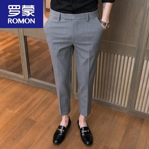 Romon (Romon) drapierte lässige Freizeithose für Männer schlanke Füße neun Punkte Hosen koreanischer Stil trendiger Feder- und Herbst-Straight-Hosen K723 Medium Grey (neun Punkte 32 für 130140jin [Jin gleich 0,5 kg]