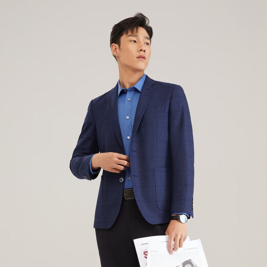 雅戈尔（YOUNGOR）单西男一粒单排扣修身版休闲西服男西服外套羊毛混纺舒适易打理 VXXX215103FLY藏青 L 175/96A