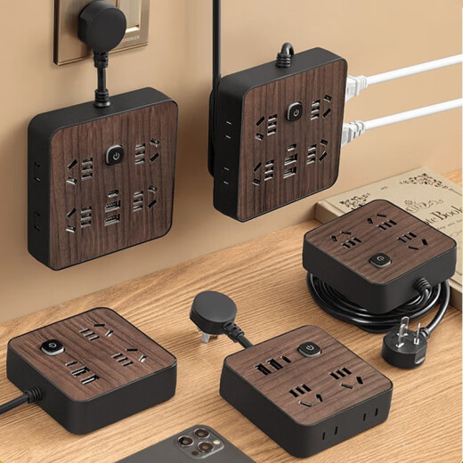 Baniu Square Wood Grain Hogar de expansión CORTA DE LÍNEA CONVERTOR Multifunción en ambos lados de las plantas de las piernas, ISB USB ISB.